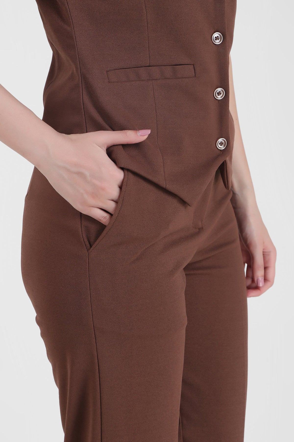 Waistcoat And Trousers Co-ord Set - Brown