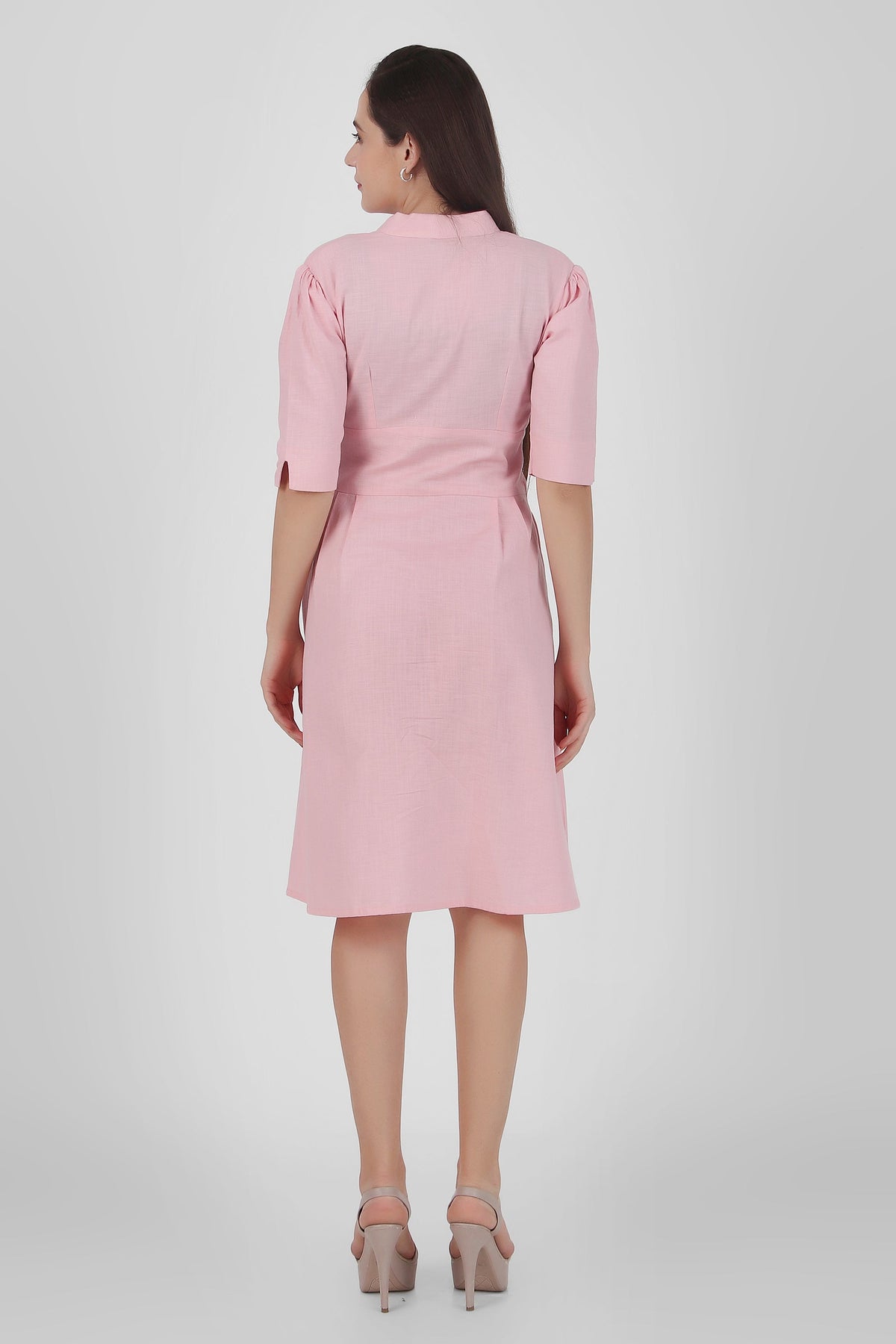 Timeless Charm Panelled Linen Dress, Pastel Pink