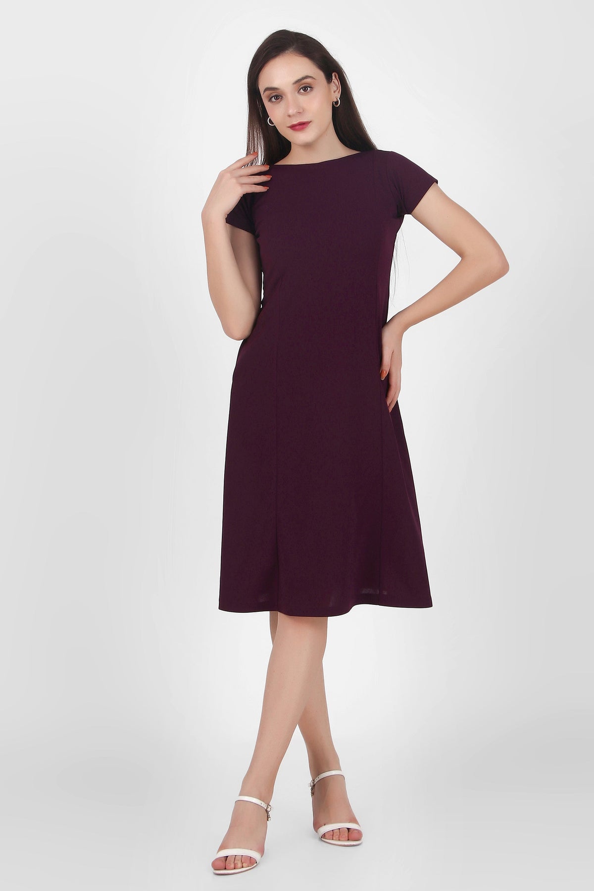 Classic Comfort A-line Dress, Plum