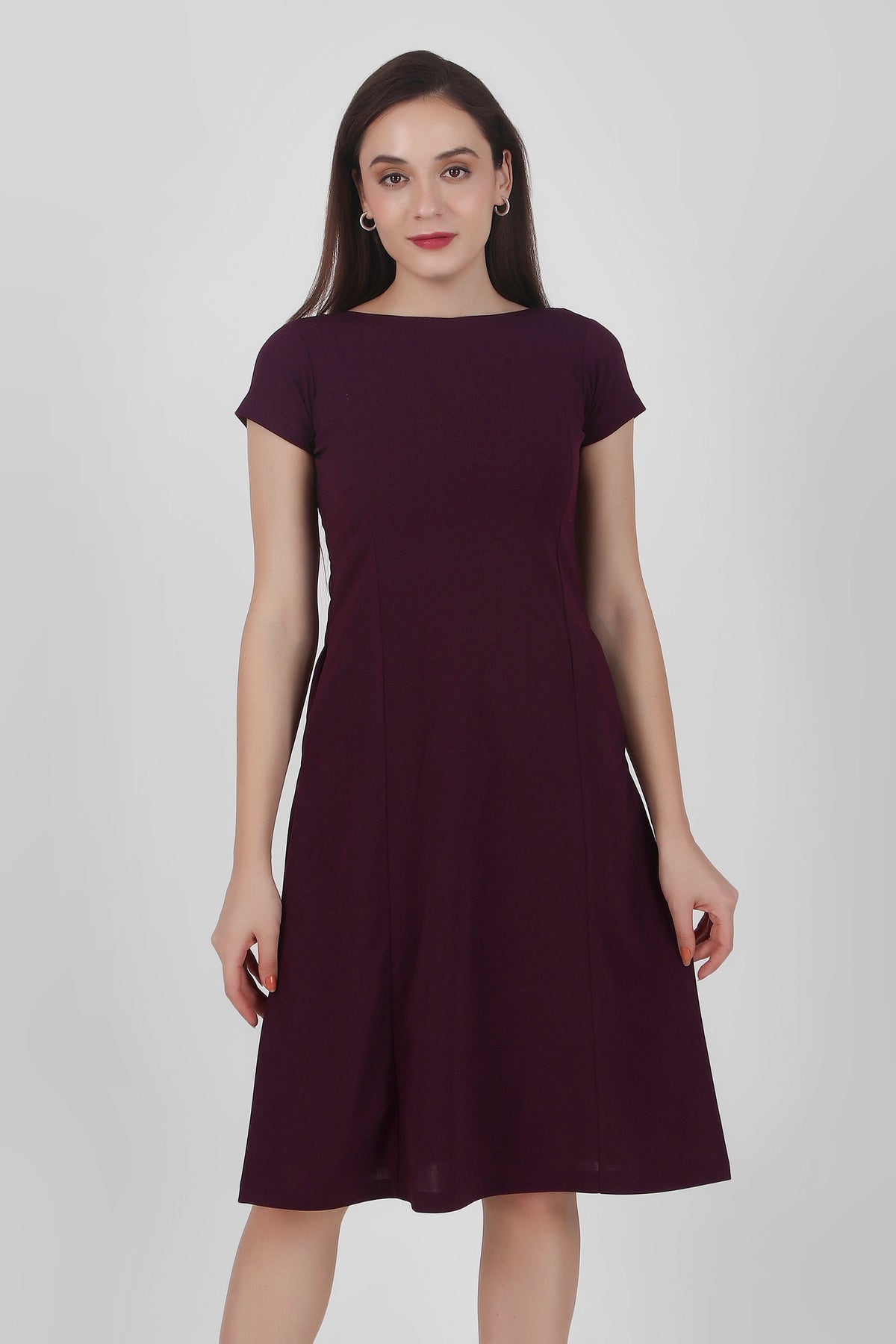 Classic Comfort A-line Dress, Plum