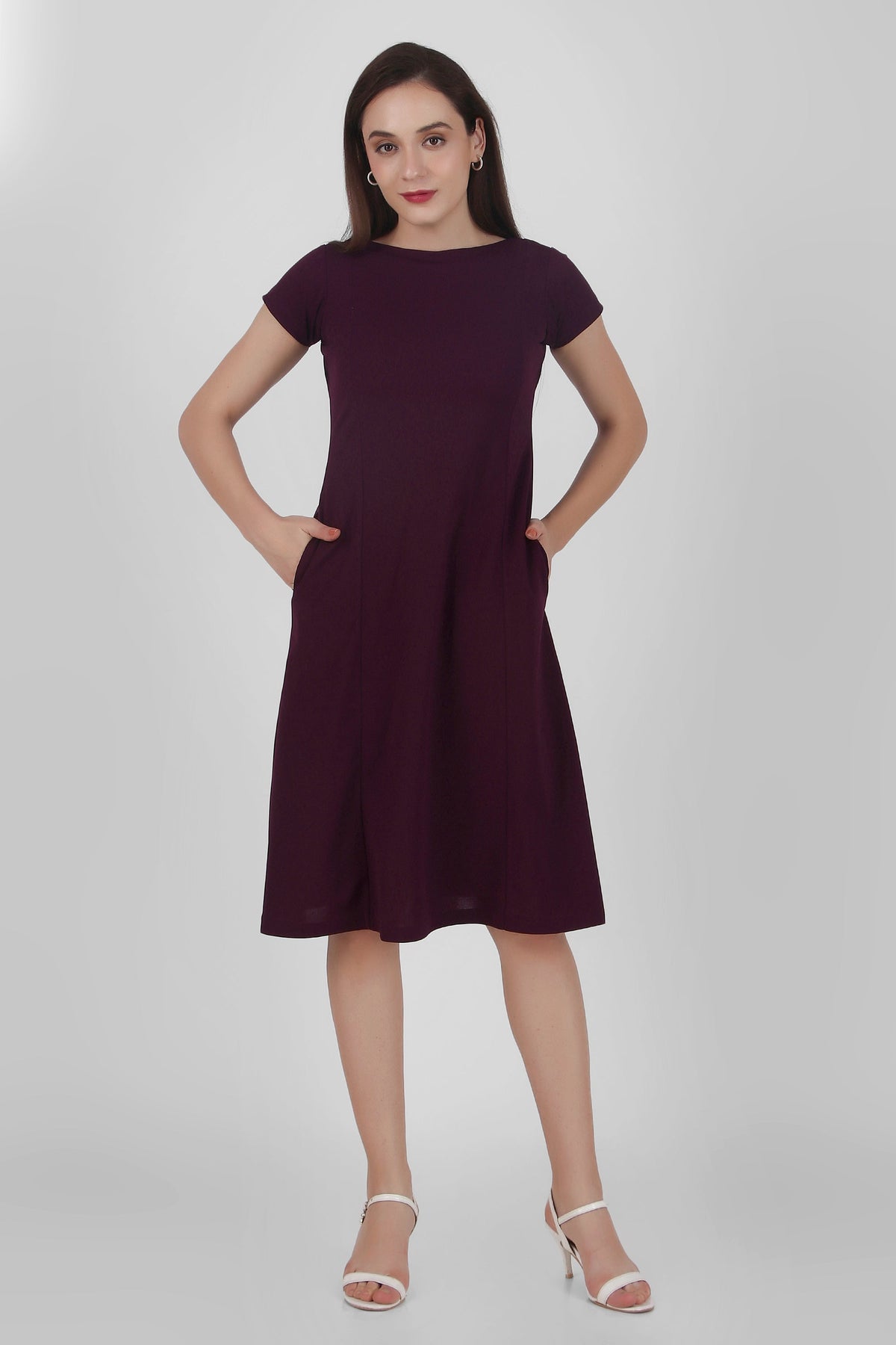 Classic Comfort A-line Dress, Plum