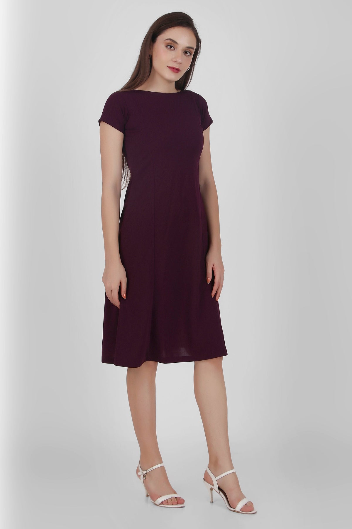 Classic Comfort A-line Dress, Plum