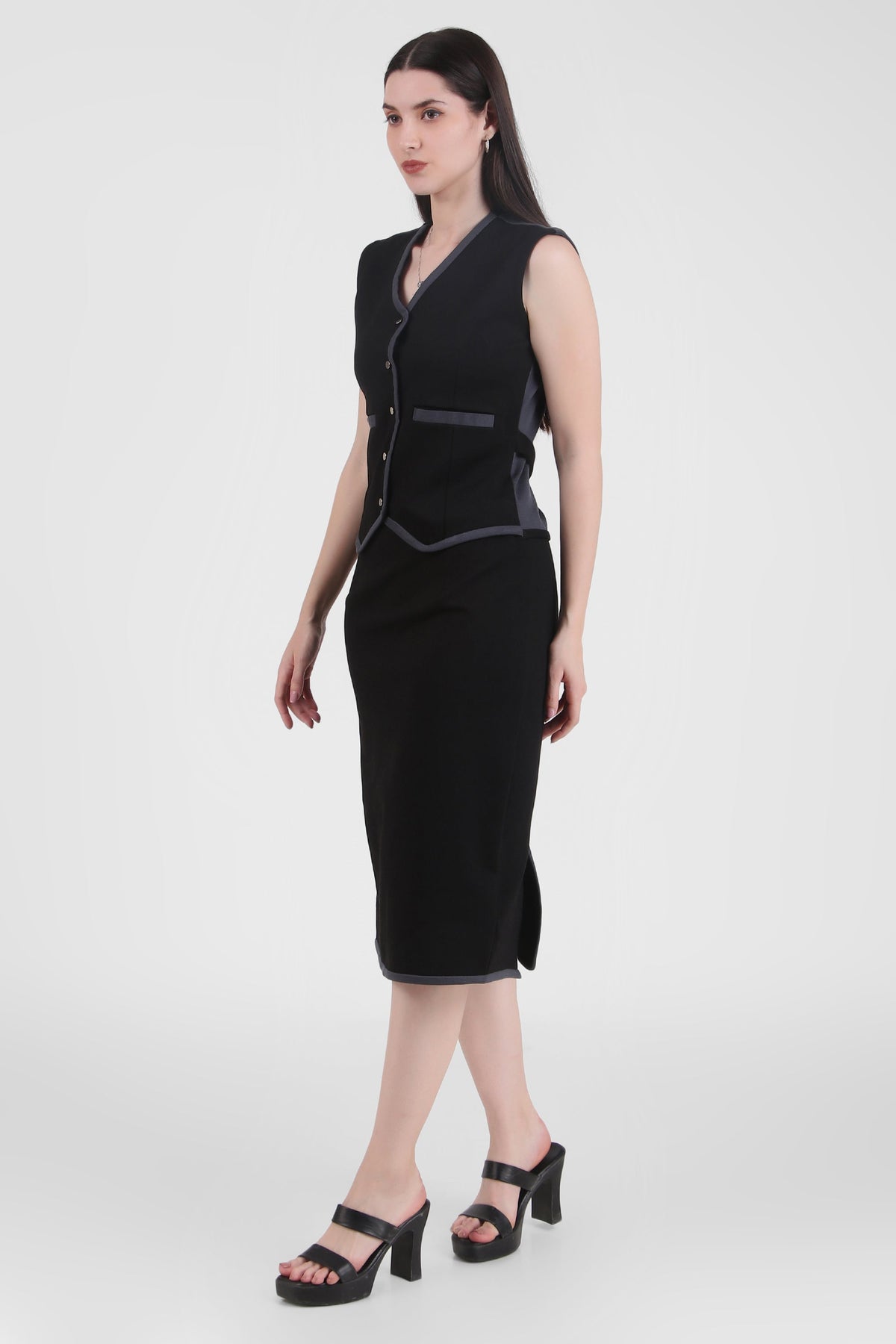 Tailored Vest Pencil Midi Dress Charcoal Threads Tailored Vest Pencil Midi Dress Charcoal Threads