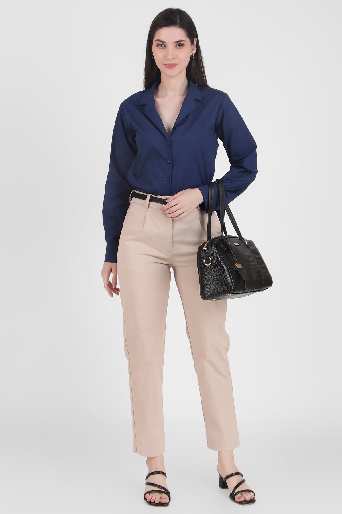 Open Collar Poplin Shirt, Blue