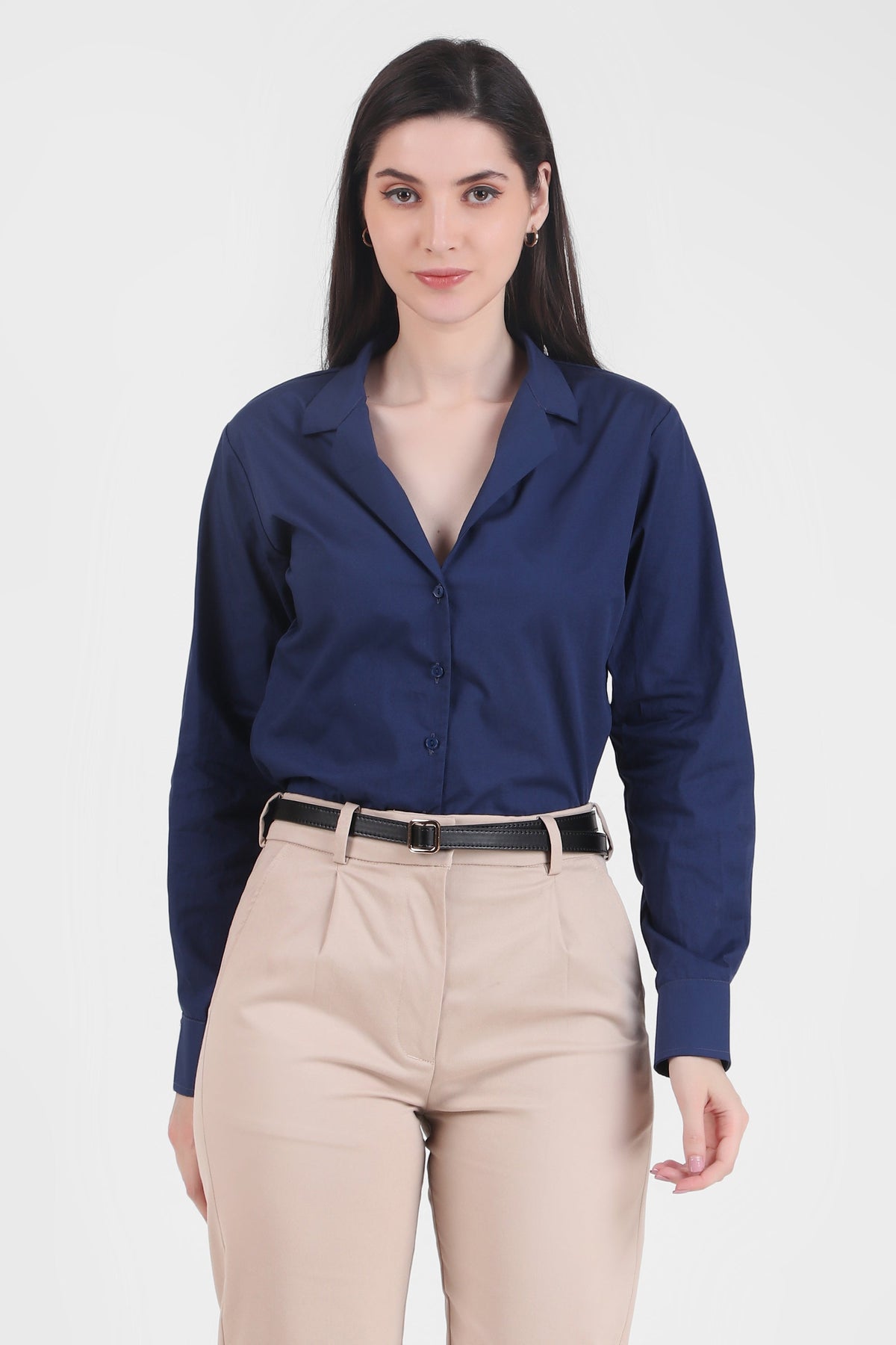 Open Collar Poplin Shirt, Blue