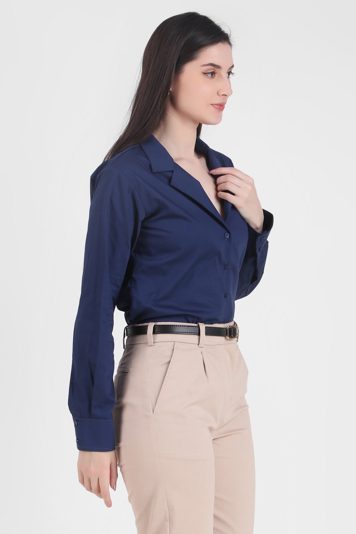 Open Collar Poplin Shirt, Blue