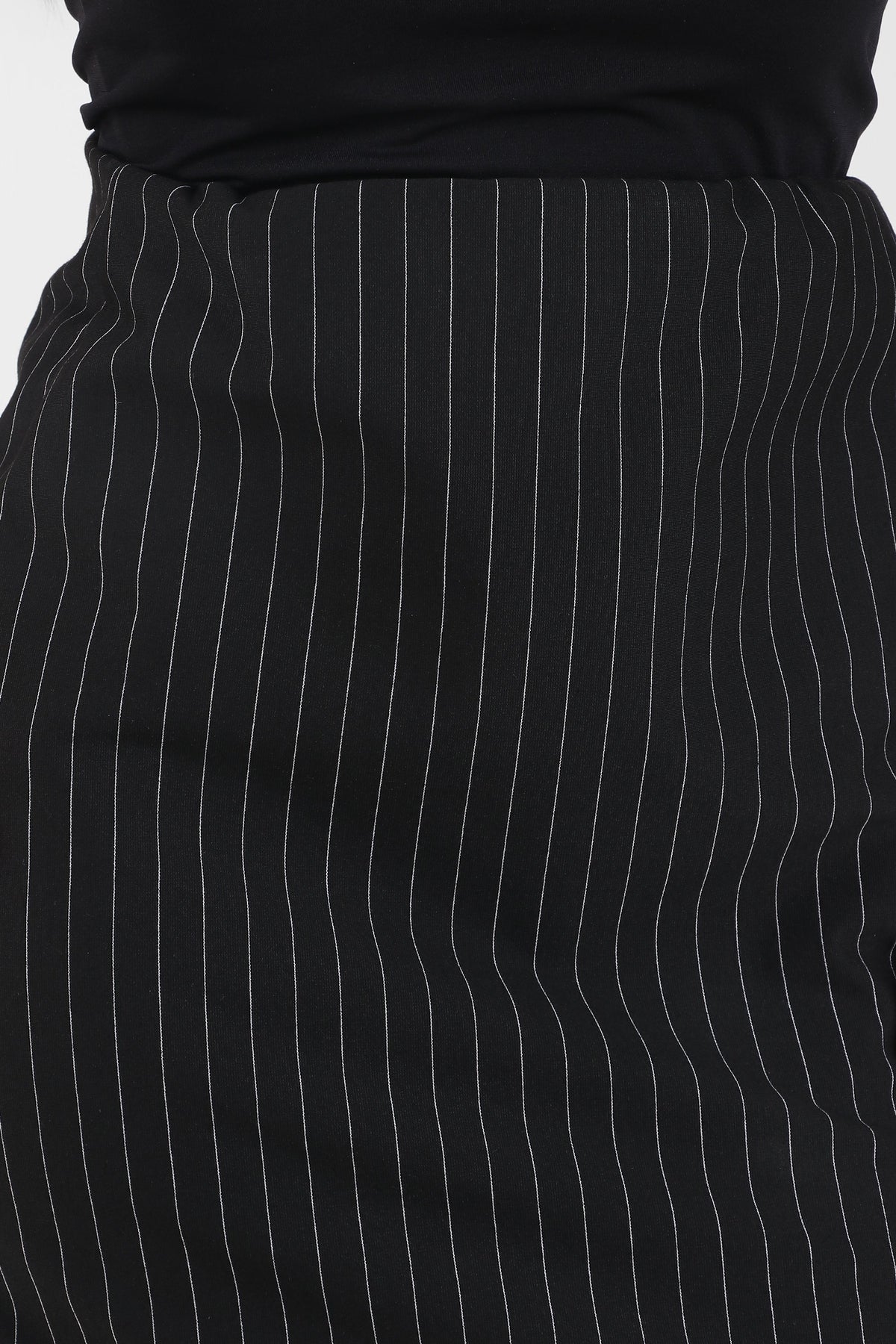 Tailored Pinstripe Black Ponte Midi Skirt