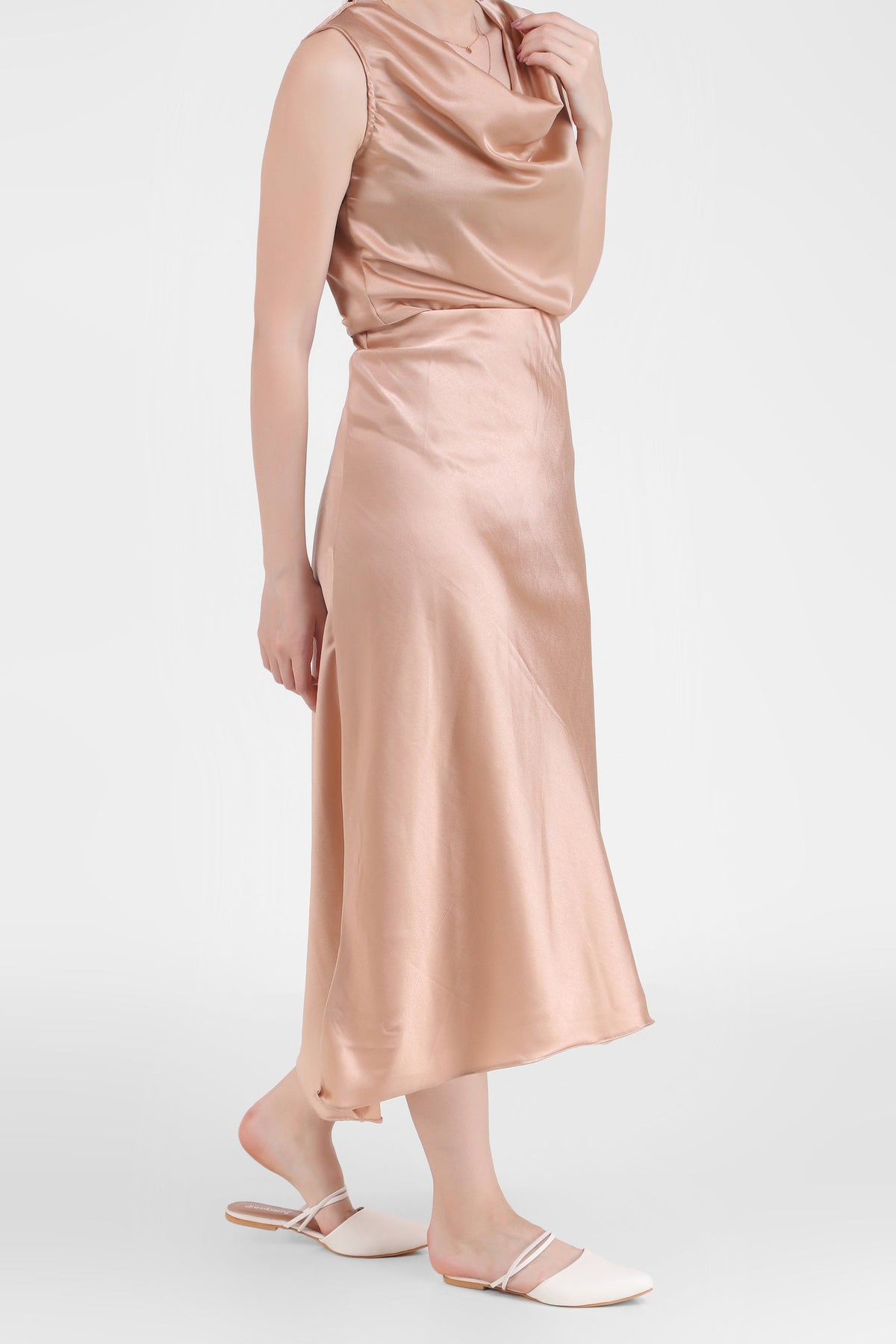 Satin Midi Skirt, Hazelnut