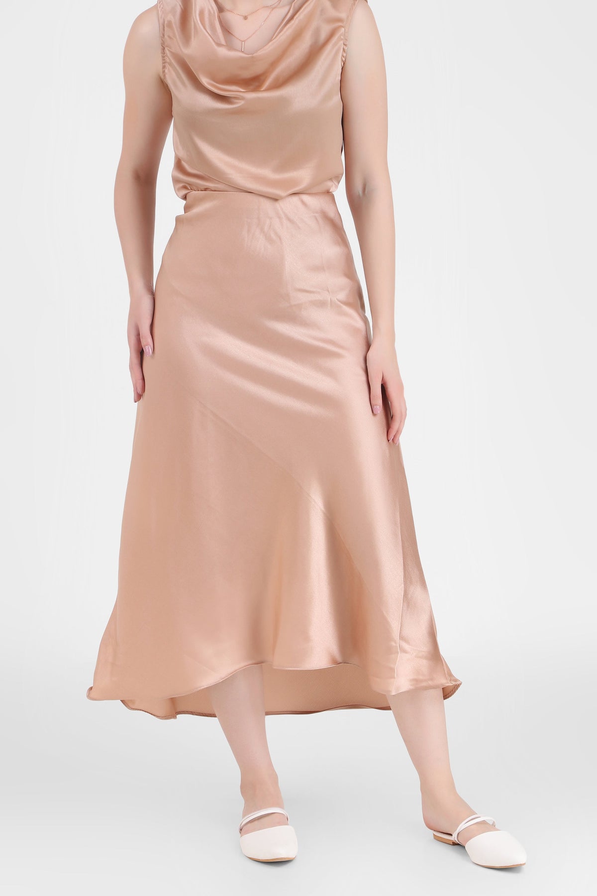 Satin Midi Skirt, Hazelnut