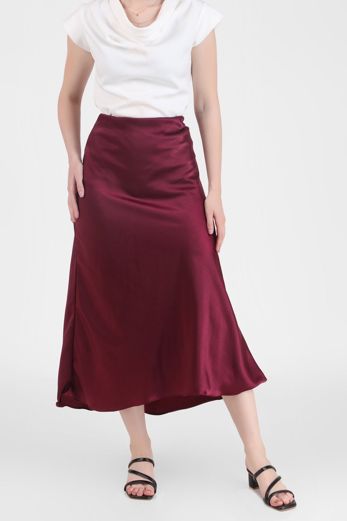 Satin Midi Skirt, Wine