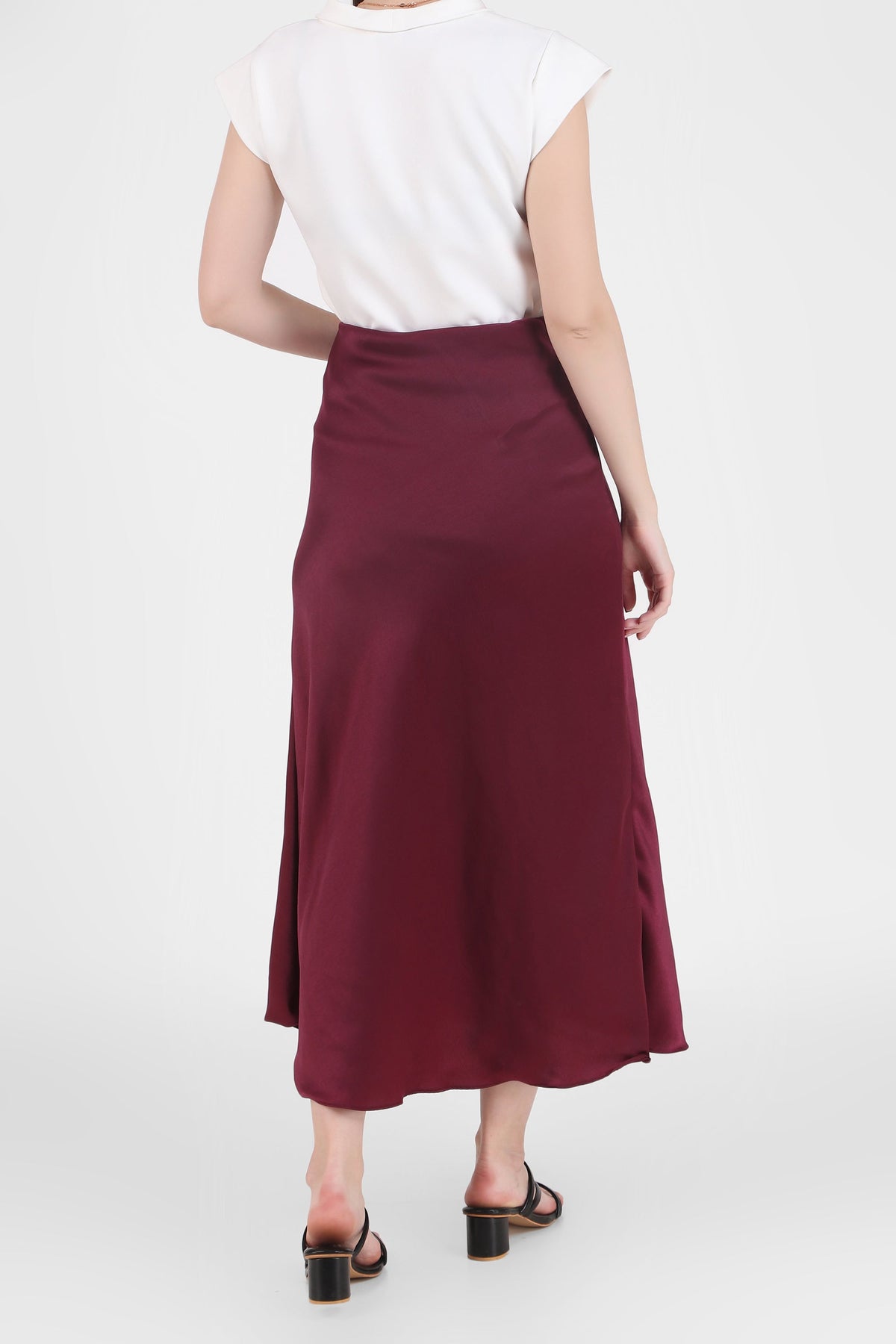 Satin Midi Skirt, Wine