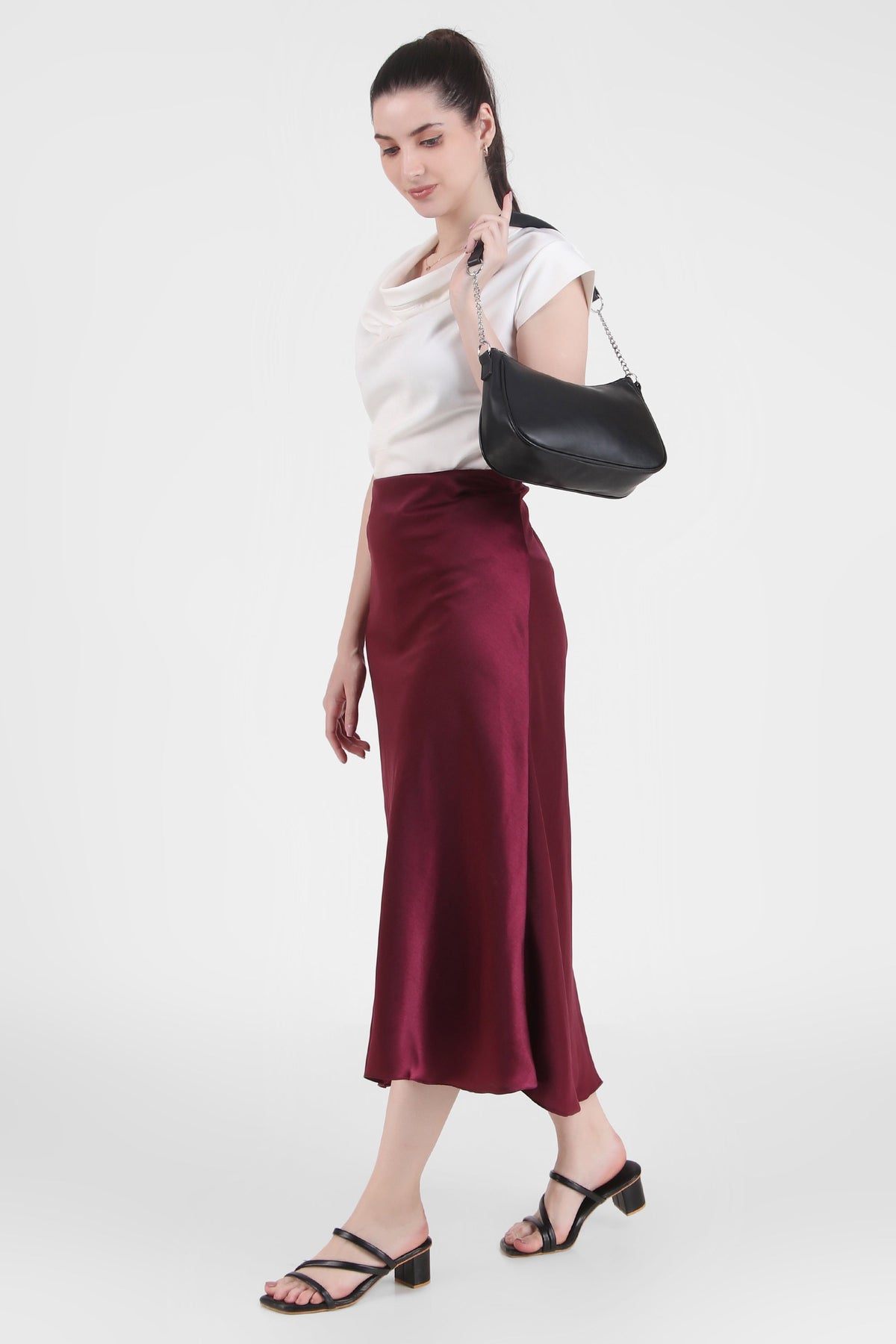 Satin Midi Skirt, Wine