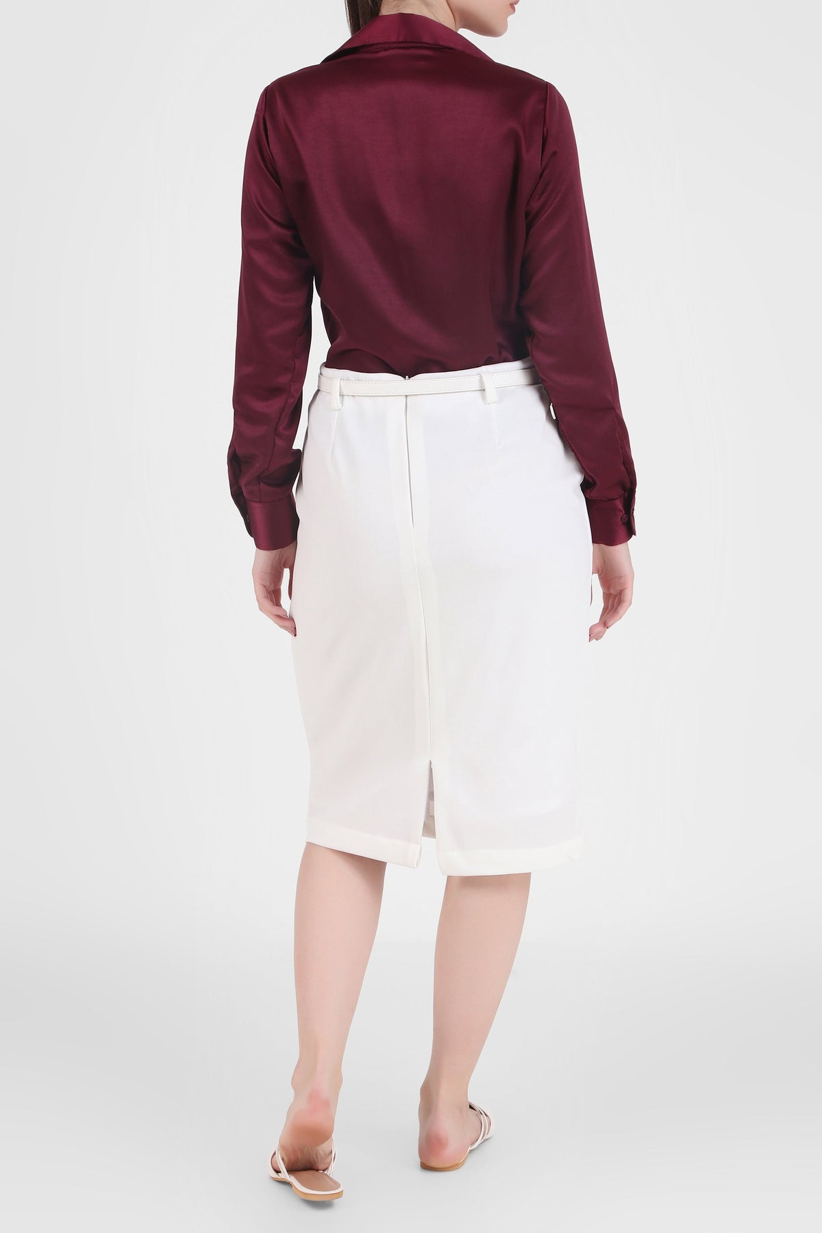 Stretchable White Midi Skirt