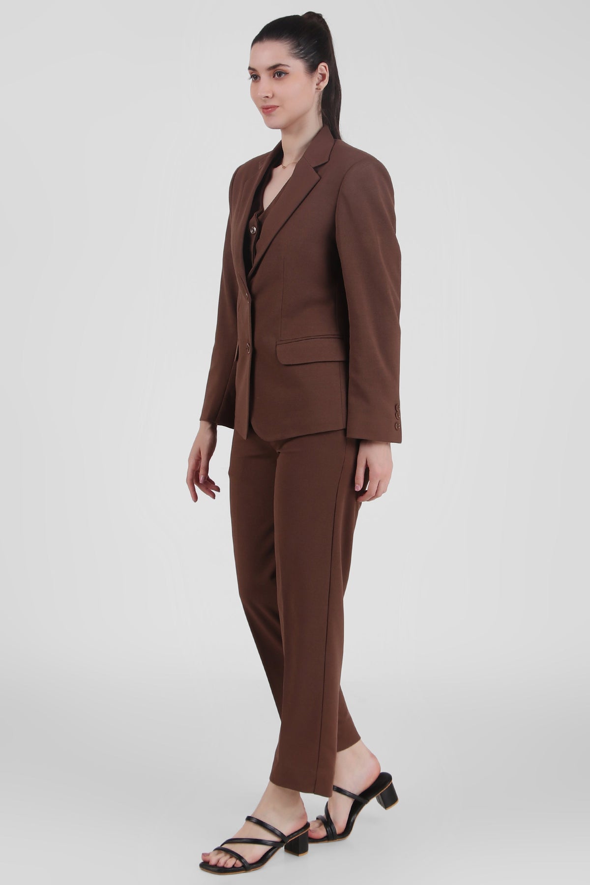 Power : 3 Piece Suit Set : Waistcoat Blazer Pant in Brown