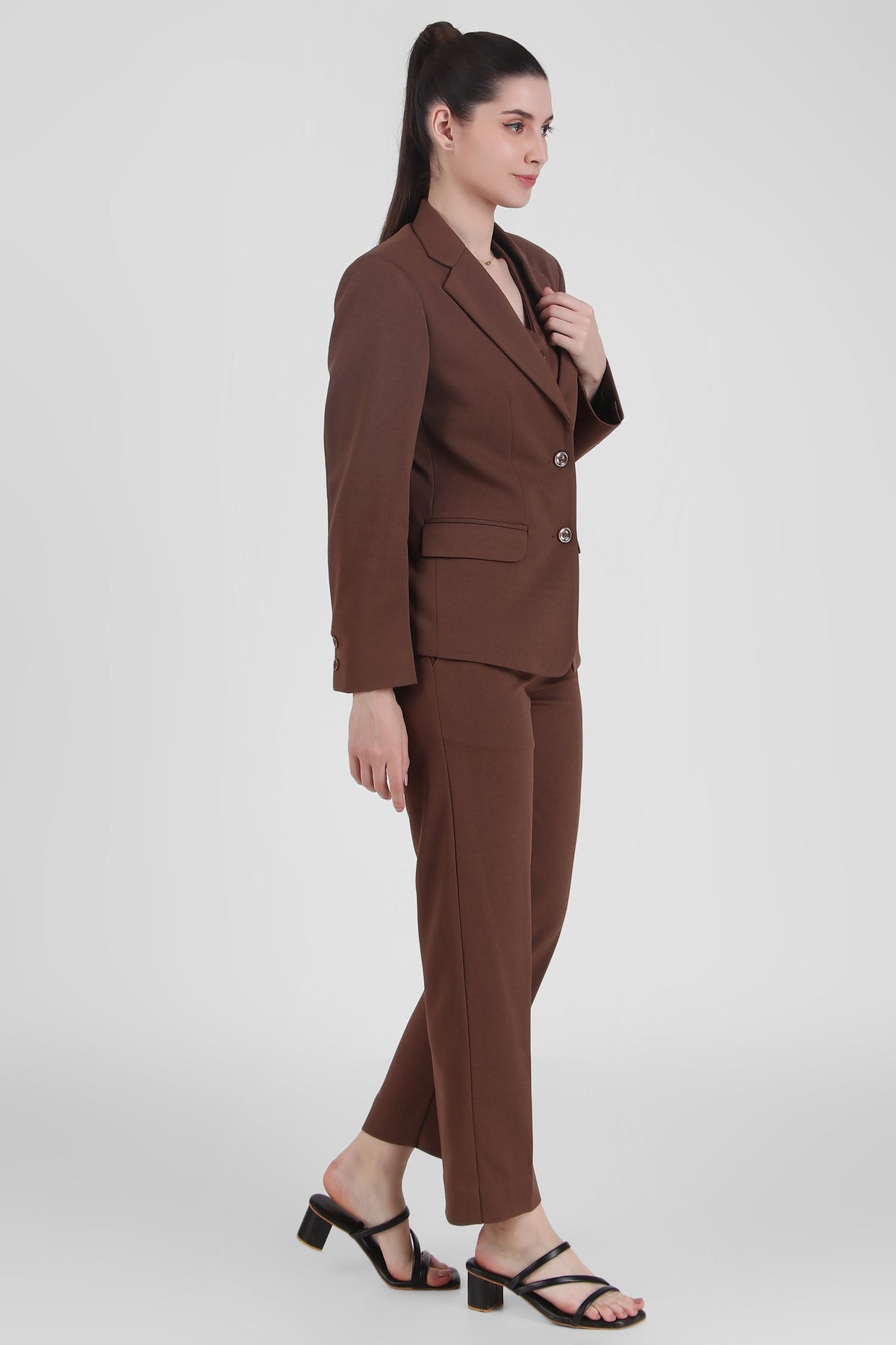 Power : 3 Piece Suit Set : Waistcoat Blazer Pant in Brown