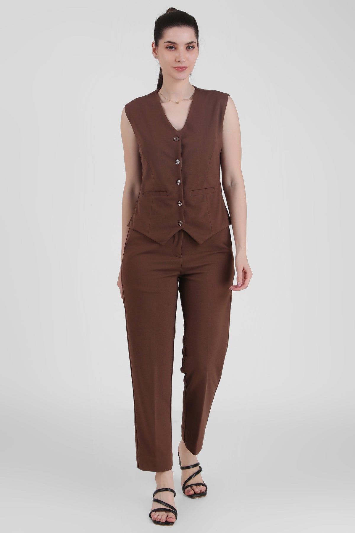 Power : 3 Piece Suit Set : Waistcoat Blazer Pant in Brown