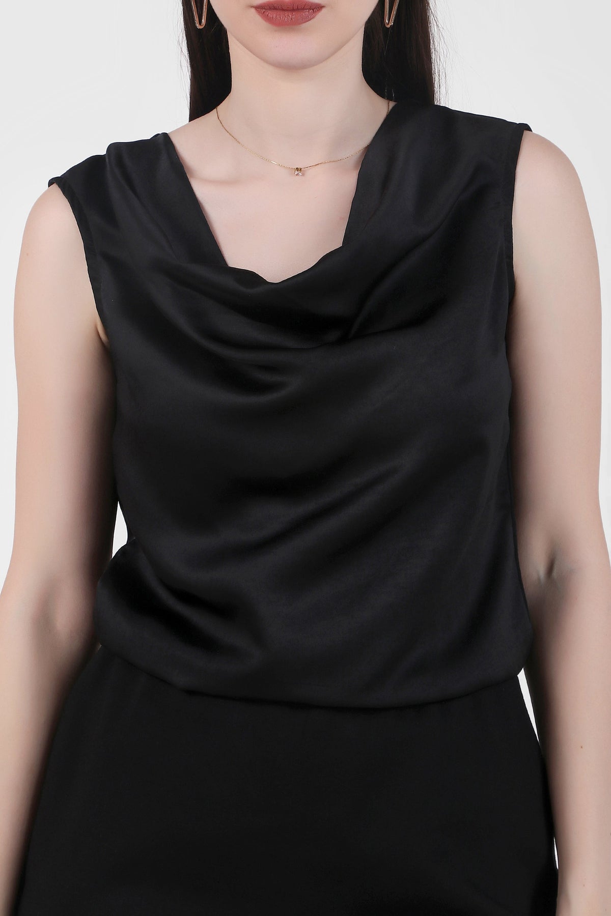 Drapey Cowl Neck Sleevless Top, Black