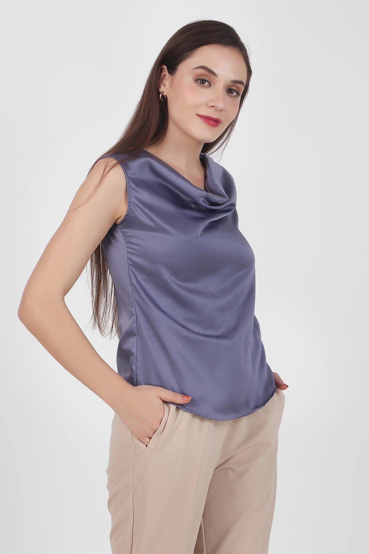 Drapey Cowl Neck Sleevless Top, Lavendar