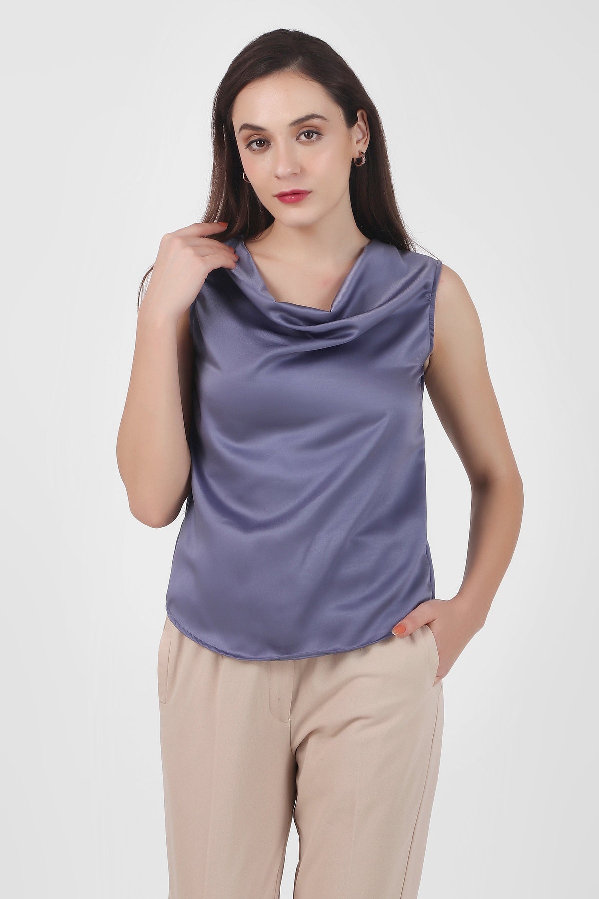 Drapey Cowl Neck Sleevless Top, Lavendar