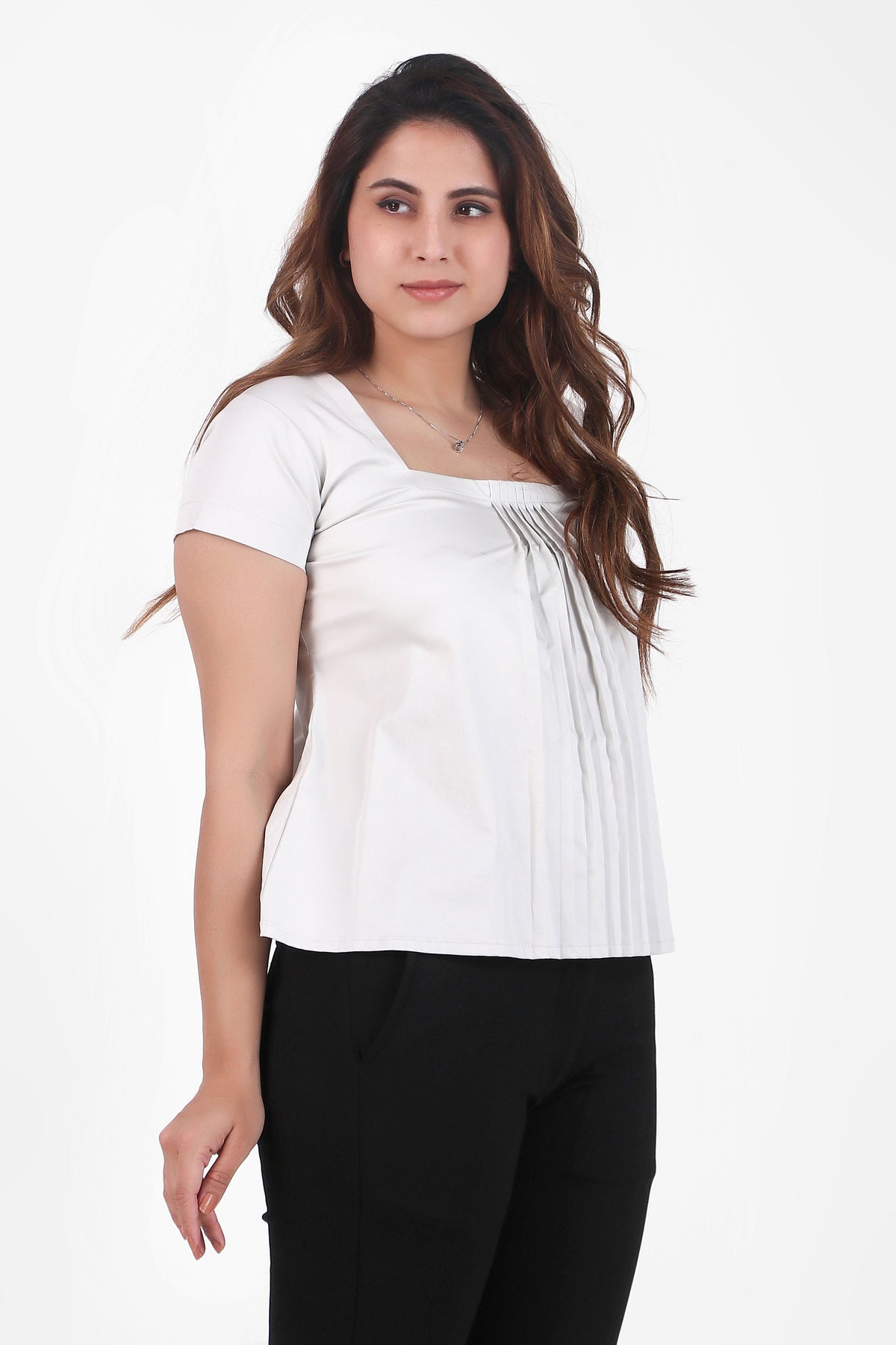 Rectangular Pleated Elegance Top, Light Gray