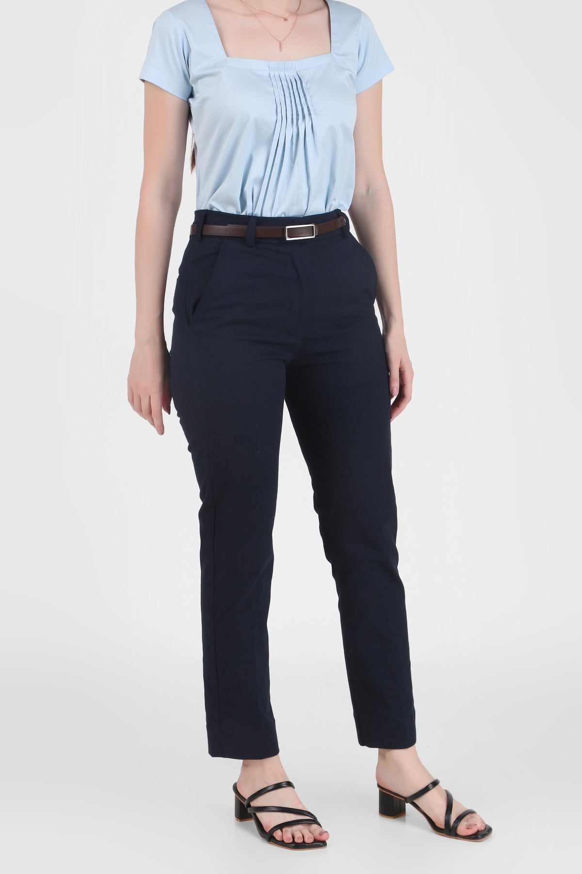 Cotton Slim Fit Formal Trousers, Navy Blue