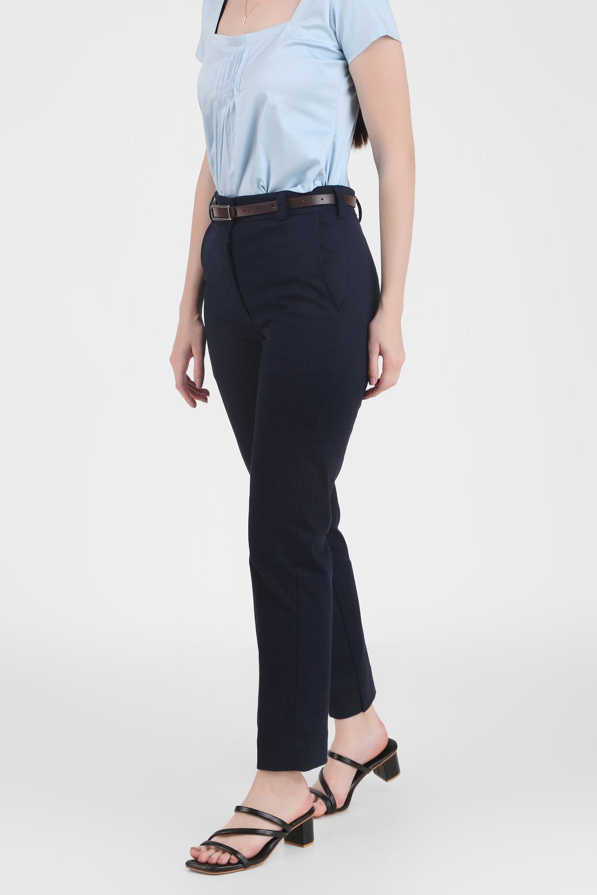 Cotton Slim Fit Formal Trousers, Navy Blue