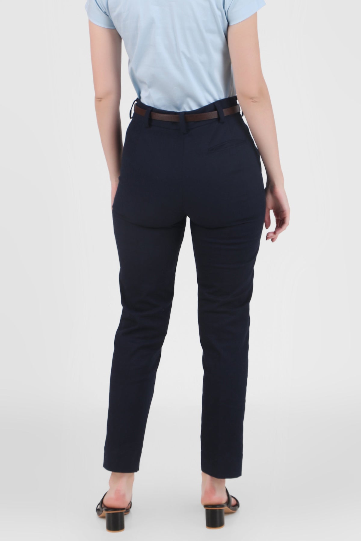 Cotton Slim Fit Formal Trousers, Navy Blue