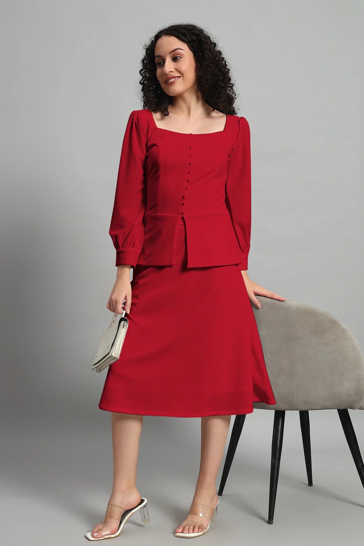 Flare of Grace Skirt Co-ord Set, Red