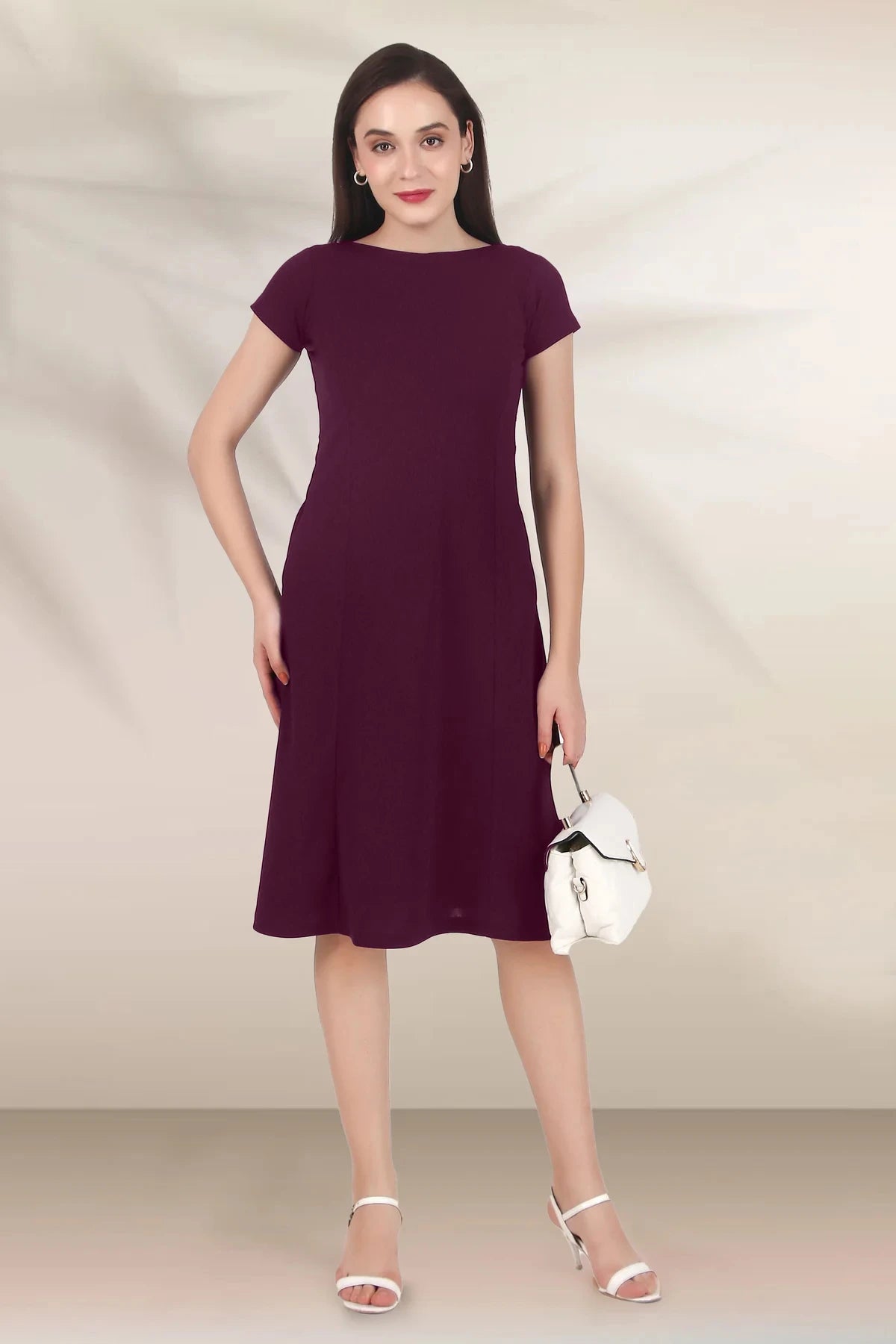 Classic Comfort A-line Dress, Plum