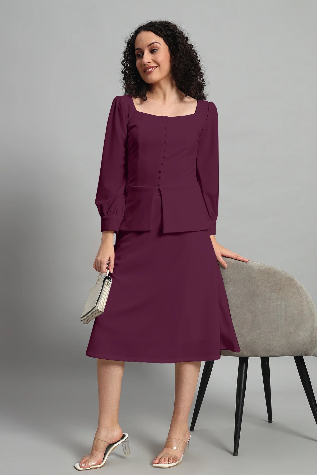 Flare of Grace Skirt Co-ord Set, Plum
