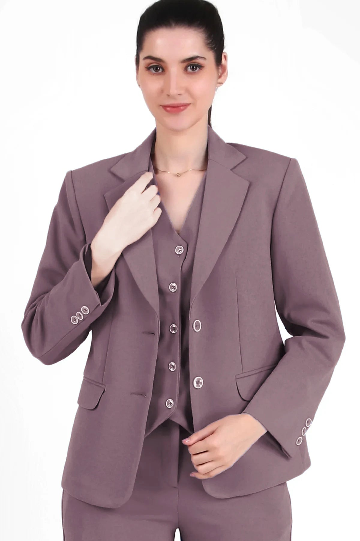 Stretch Crepe Single Breasted Blazer, Dusty Pink