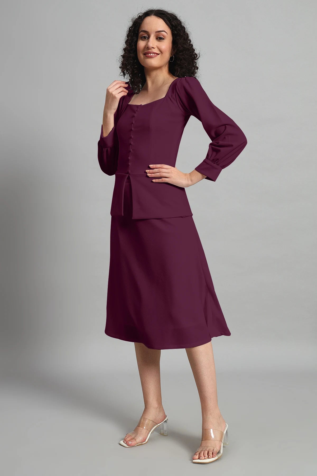 Flare of Grace Skirt Co-ord Set, Plum