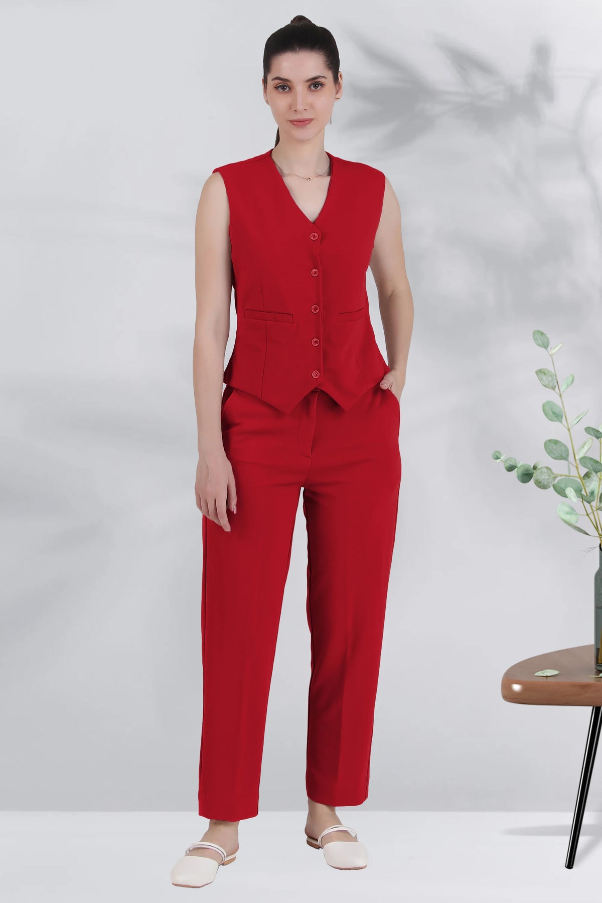 Waistcoat And Trousers Co-ord Set - Red