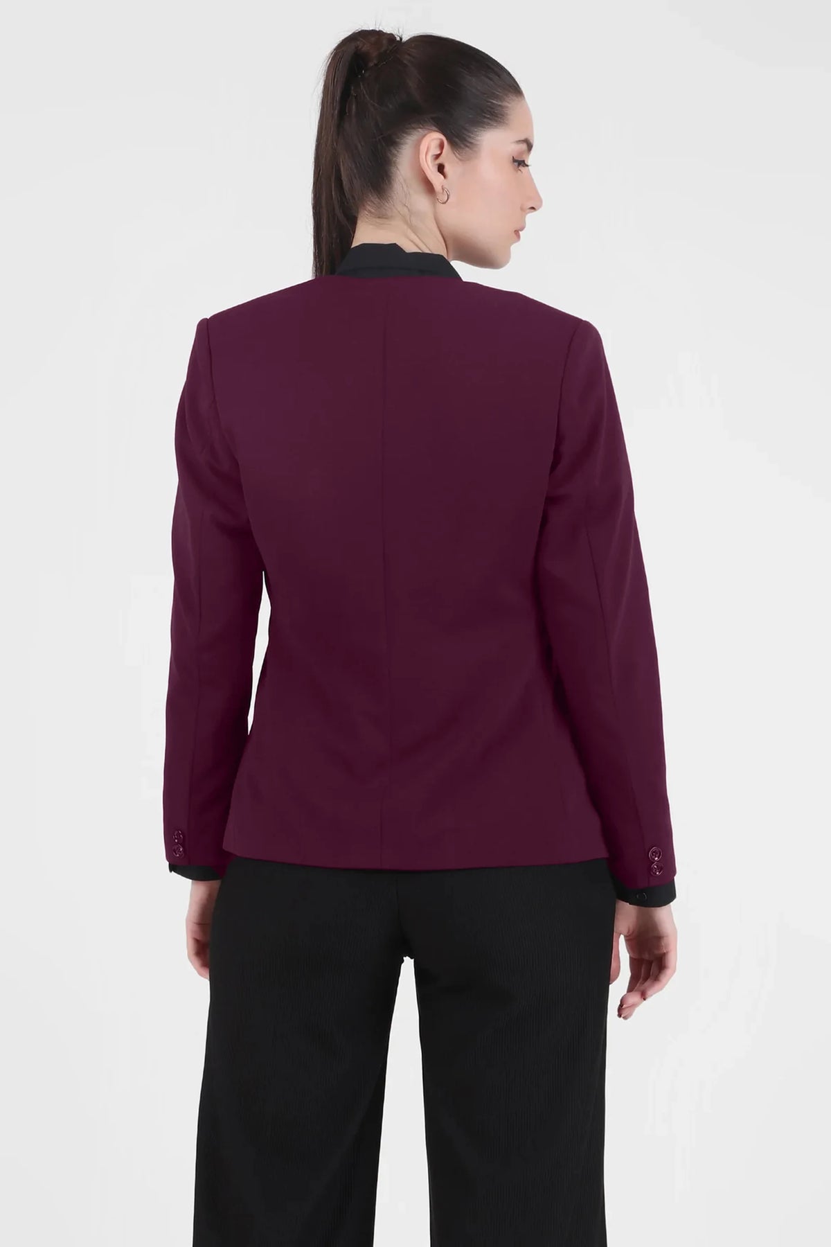 Front Open Style Stretch Crepe Blazer, Plum