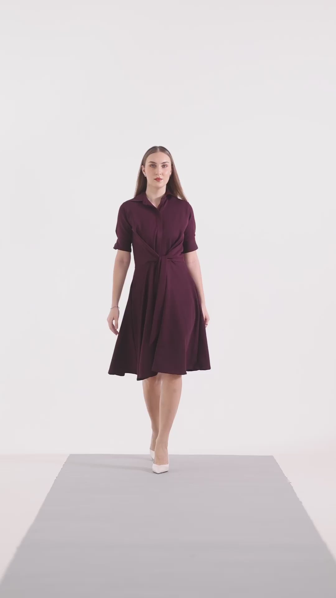 Front Tie-Waist Fit & Flare Midi Dress – Plum