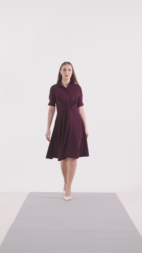 Front Tie-Waist Fit & Flare Midi Dress – Plum