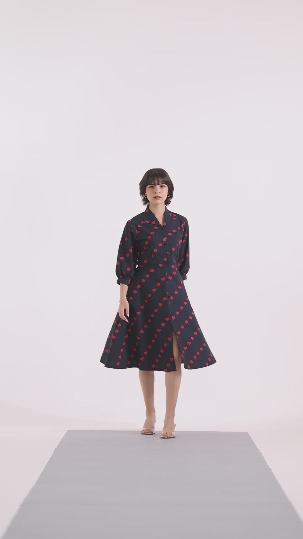Heart & Spade Print Cotton Midi Dress – Black & Red