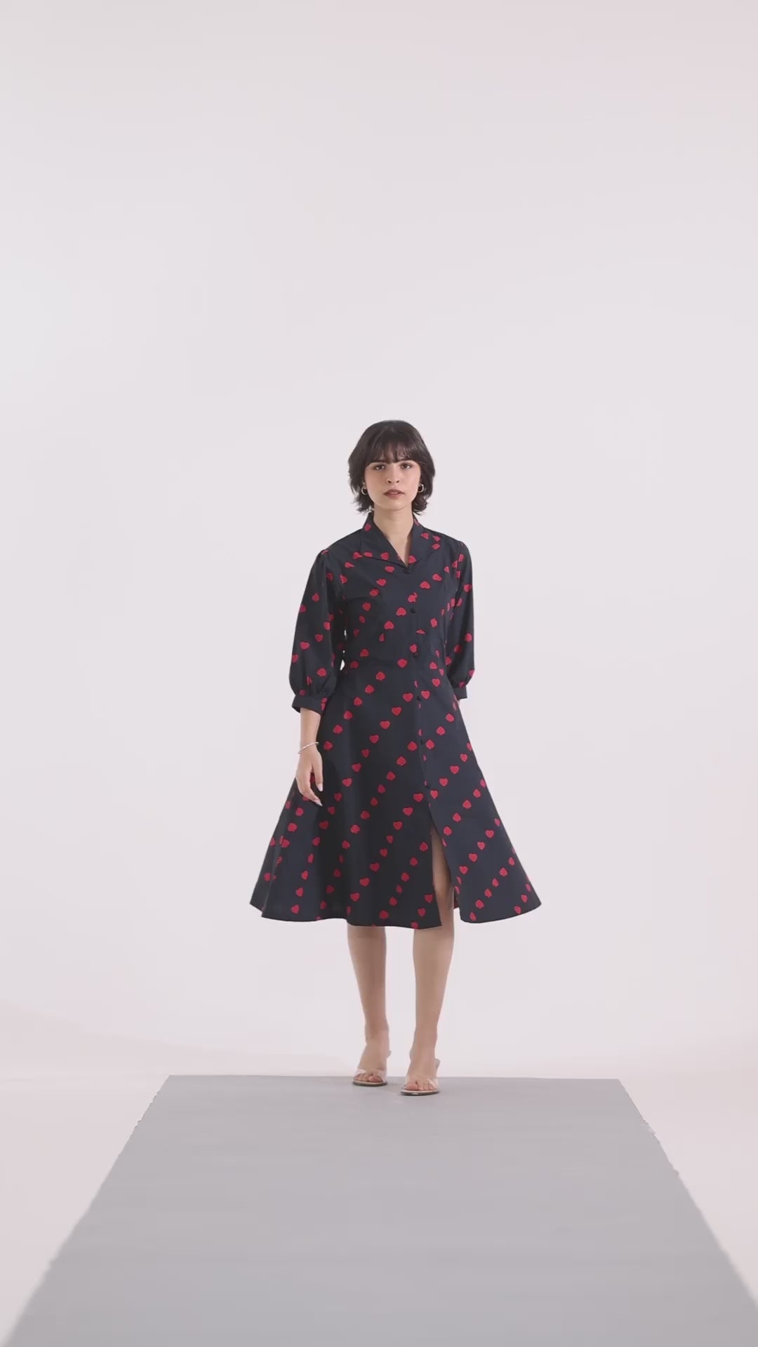 Heart & Spade Print Cotton Midi Dress – Black & Red