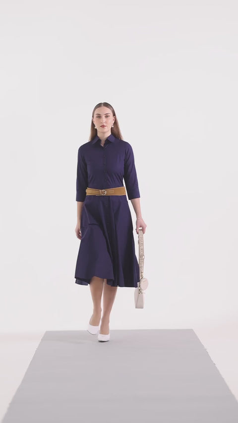 Signature 2-Ply Cotton Shirt Dress – Navy Blue