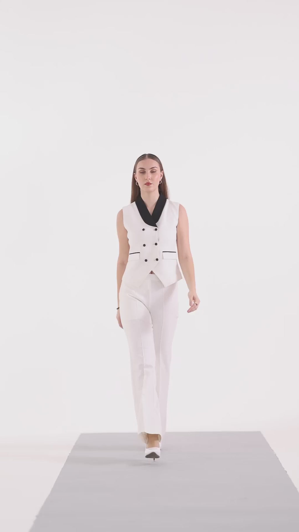 Double Breasted Contrast Shawl Flare Co-ord Set, Off White & Black