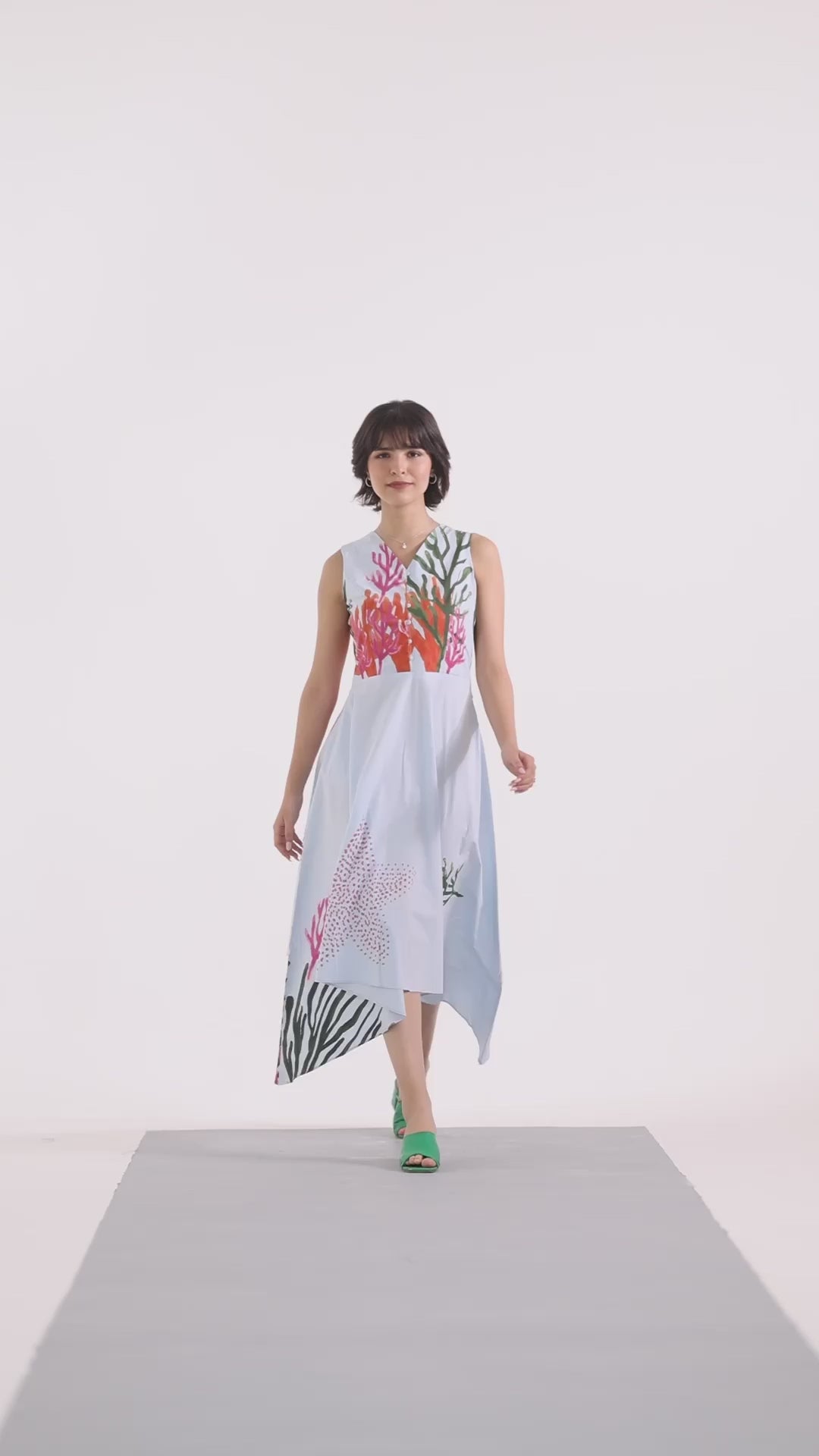 Azure Reef Flow Asymmetric Cotton Dress – Sky Blue