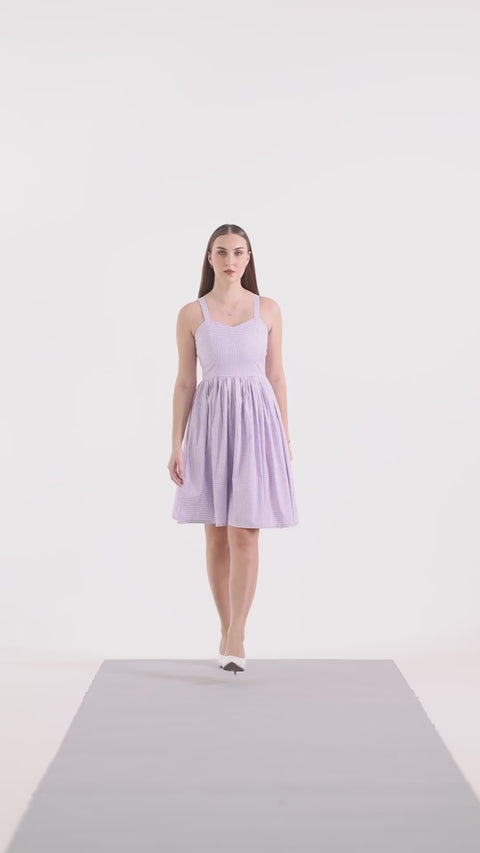 Signature 2-Ply Cotton Gingham Flare Dress – Lilac