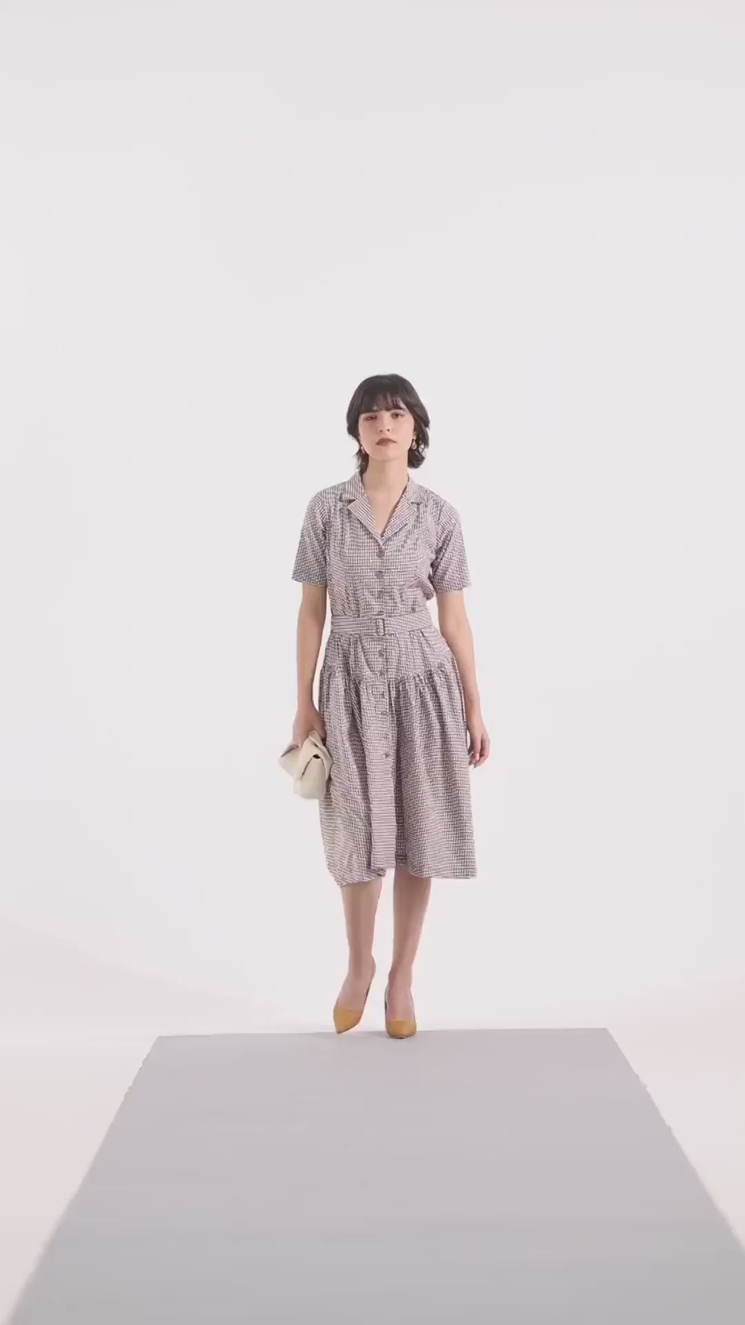 Signature 2-Ply Cotton Gingham Structured Midi Dress – Brown