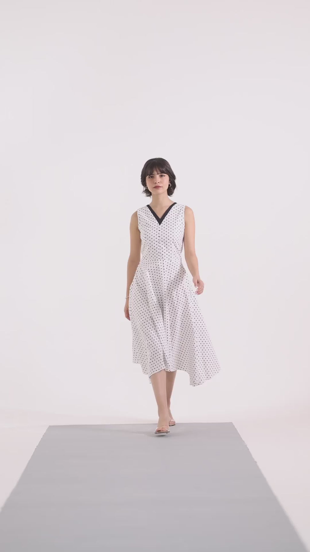 Ivory Polka Poise Asymmetric Cotton Dress