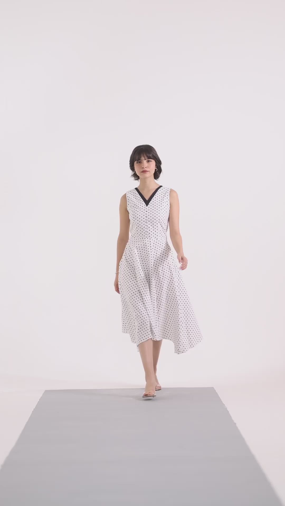 Ivory Polka Poise Asymmetric Cotton Dress
