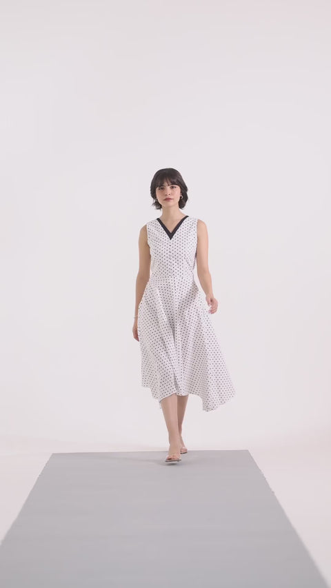 Ivory Polka Poise Asymmetric Cotton Dress