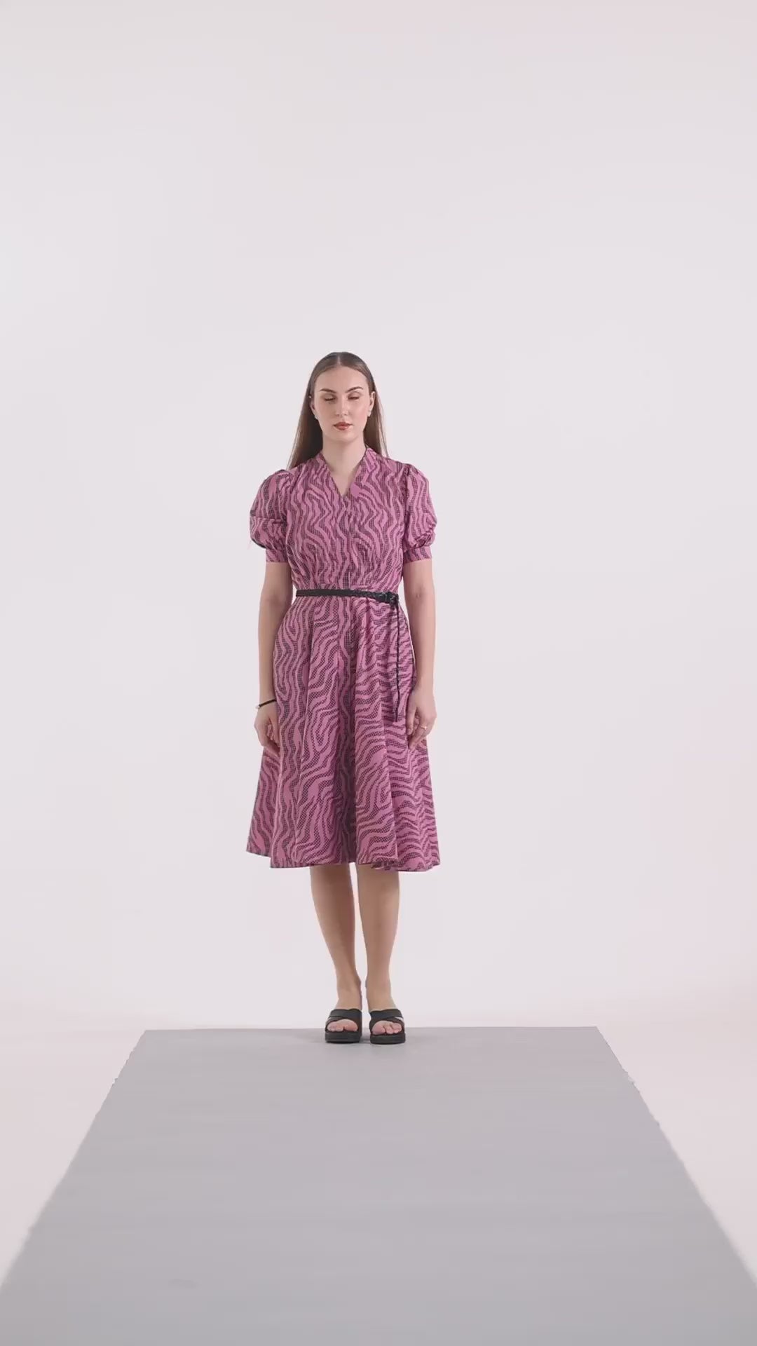 Mauve Precision Pleated Cotton Midi Dress for Women