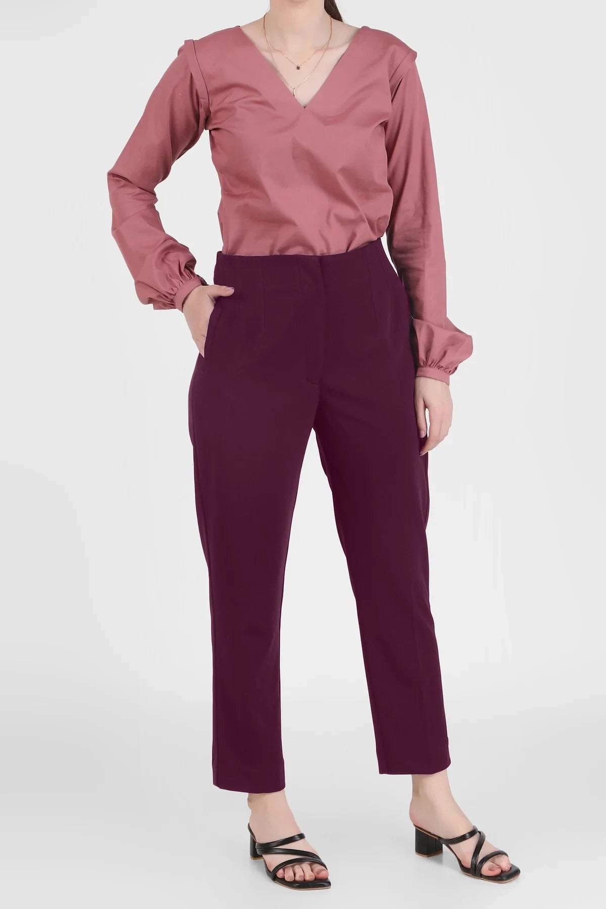 High Waist Trousers, Plum