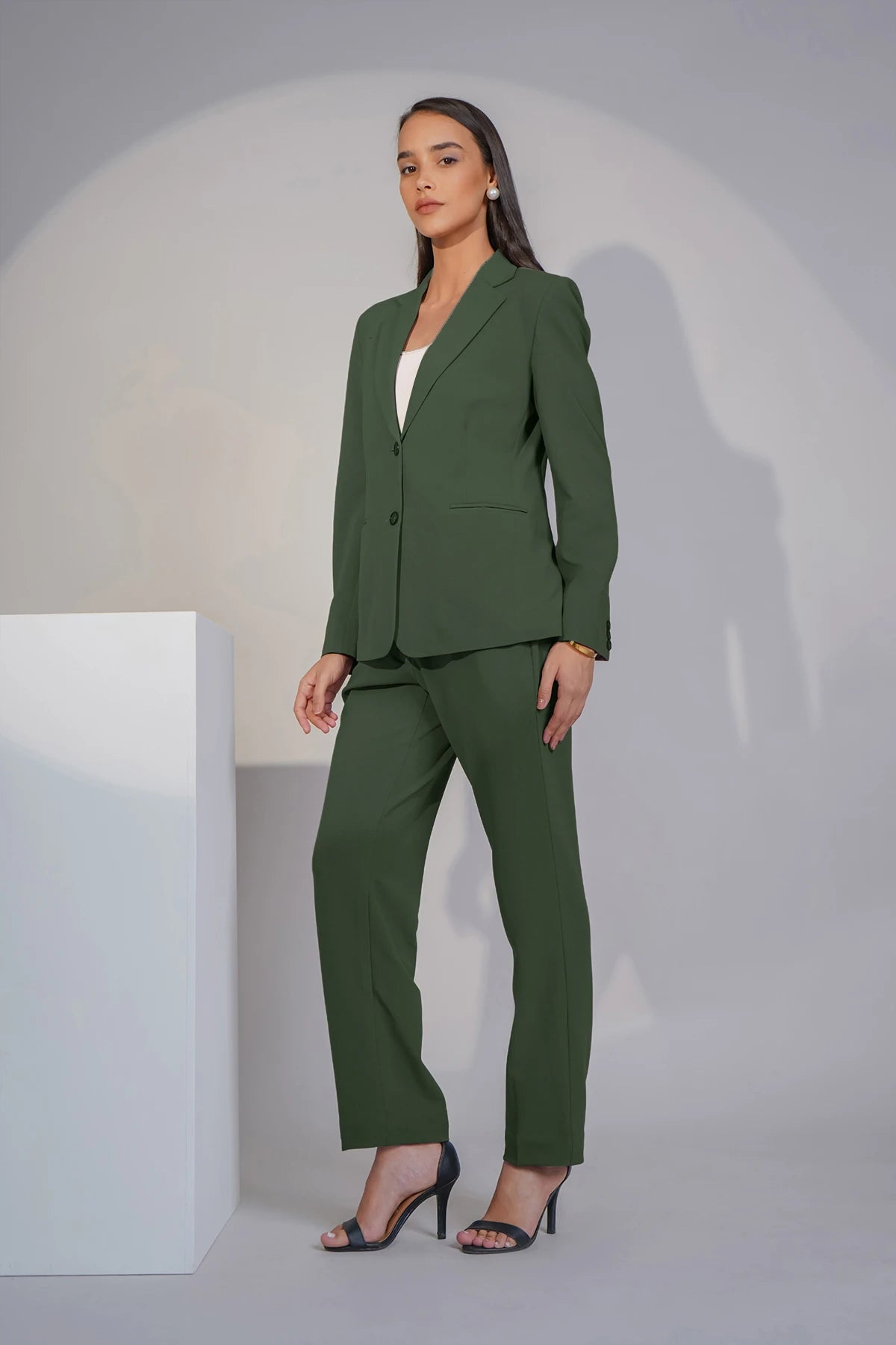 Eternal Office Blazer with Pants Power Suit, Olive Green