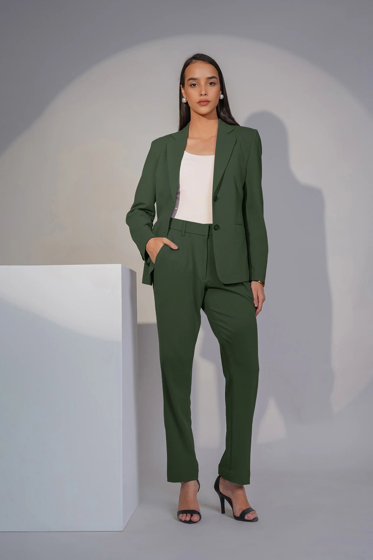 Eternal Office Blazer with Pants Power Suit, Olive Green